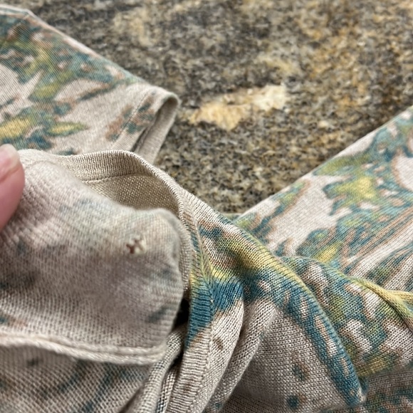 J Jill woman’s 3/4 sleeve tunic style top Paisley tan green Silk Cotton Cashmere - Picture 10 of 12